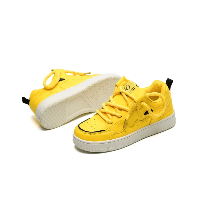 OAOQ Wear resistant And Lightweight Low Top Casual Shoes Unisex Yellow Black-3