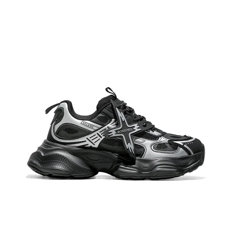 BOIGEMES Chunky Sneakers Unisex Low Top Black/Gray-3