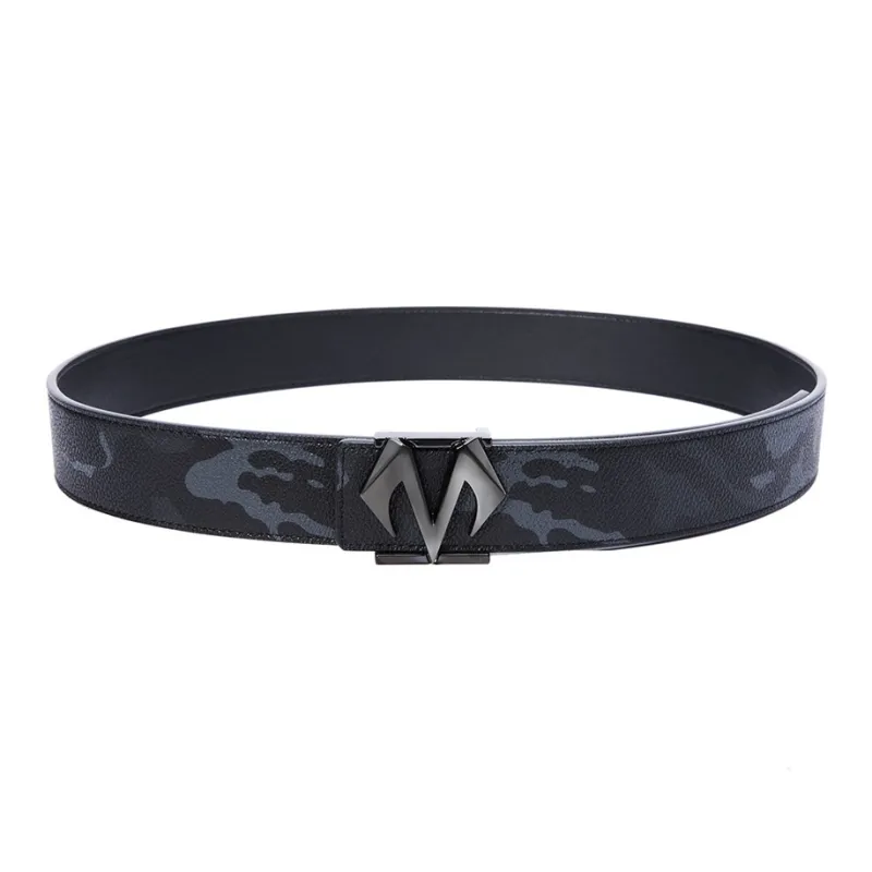 BABAMA Black Camouflage Smooth Buckle Leather Belts Men's Width: 3.5cm-3