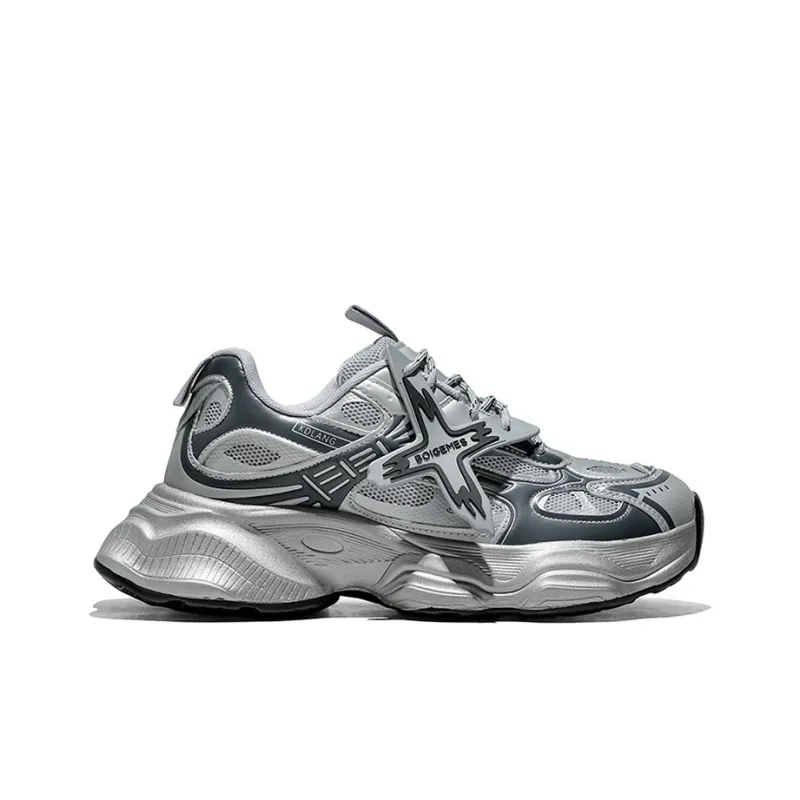 BOIGEMES Chunky Sneakers Unisex Low Top Black/Gray-8