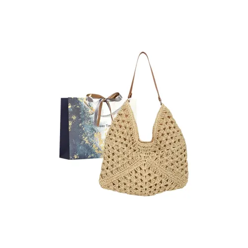 Iman's House Straw Woven Shoulder Bag Women's Ecru/Khaki