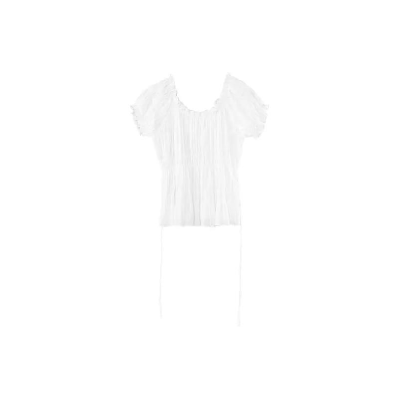Fstudio Short Sleeved Cinched Waist Shirt Women's White-1