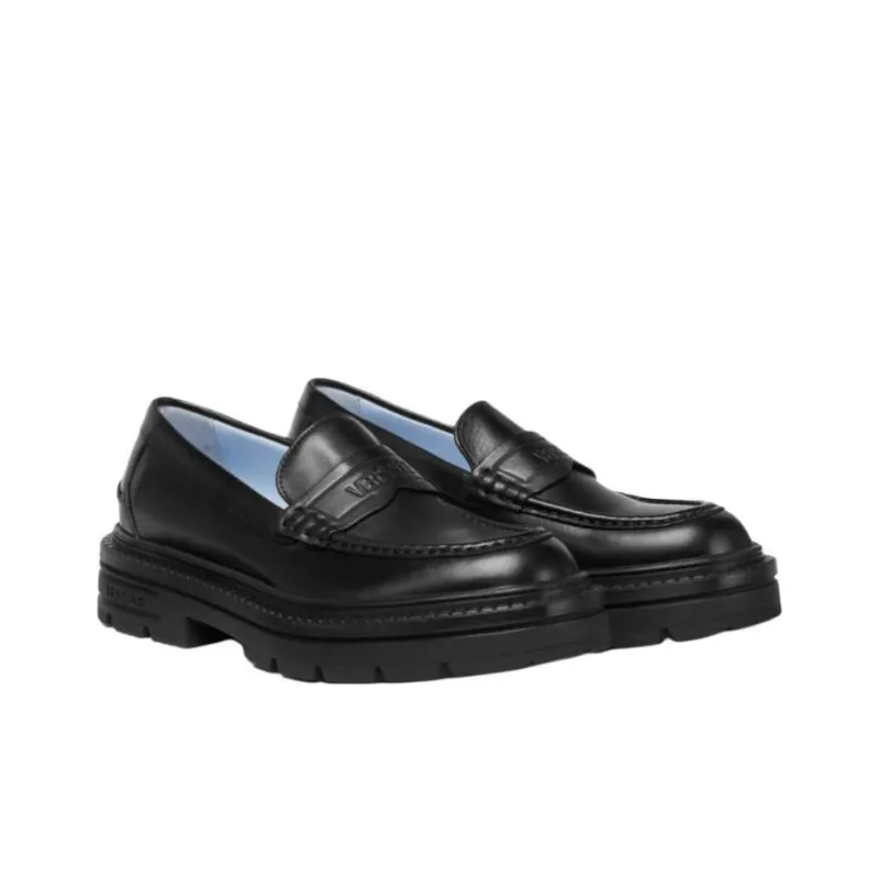 VERSACE Logo-embossed Leather Loafers-2