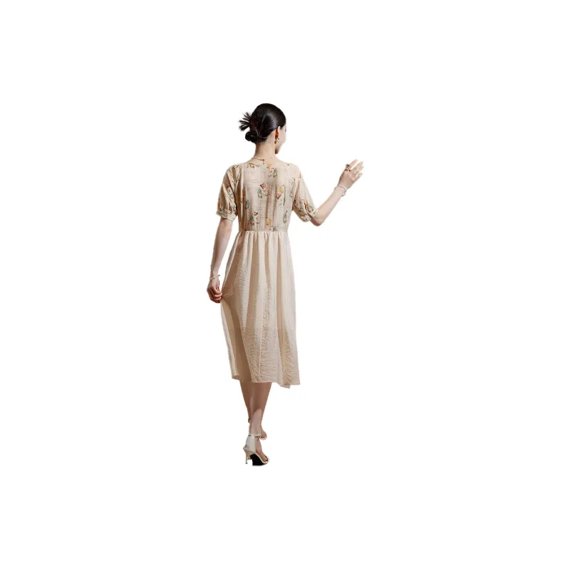 Hang Yi Court Short Sleeved Dress Women's Khaki-1
