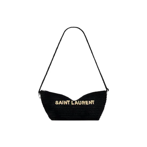 SAINT LAURENT Raffia Fabric Crossbody Bag Handbag Shoulder Bag Women's Black