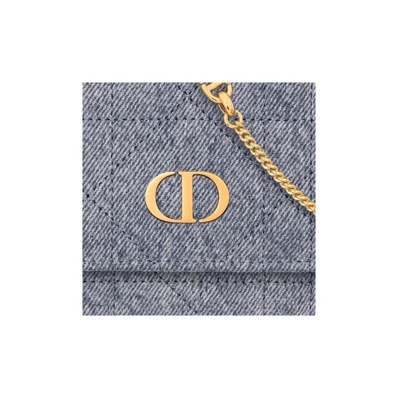 DIOR Caro Wicker Pattern Denim One Shoulder Crossbody Clutches Women's Blue-5