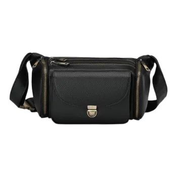 DOSRFINI Top Grain Cow Leather Sling Bag Fanny Pack Regular Men's Black