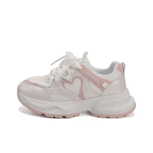 RENBEN Chunky Sneakers Women's Low-Top Beige/Pink