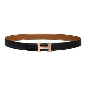 HERMES Double Sided Design Leather Belts Unisex Black Width 2.4cm