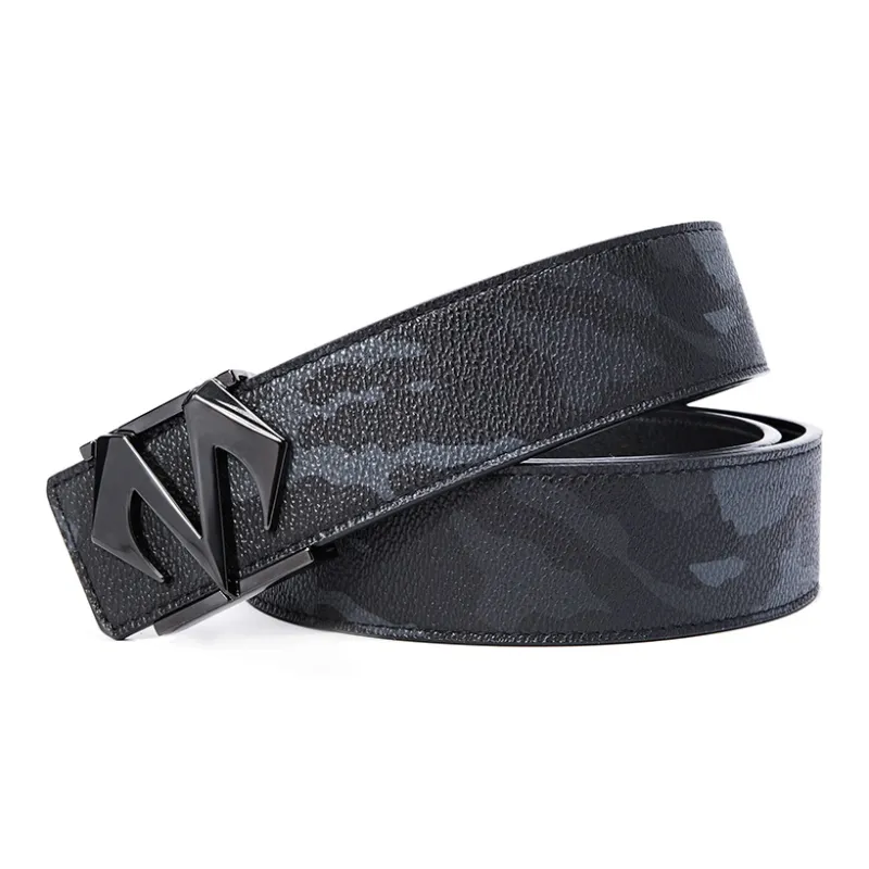 BABAMA Black Camouflage Smooth Buckle Leather Belts Men's Width: 3.5cm-1