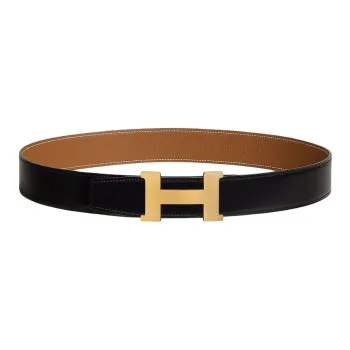 HERMES Cow Leather Leather Belts Men's Black/Brown Width  3.8cm