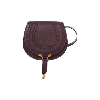 Chloe Grain Calfskin Saddle Bag, Shoulder Bag, Crossbody Bag Small Size Women's Dark Purple