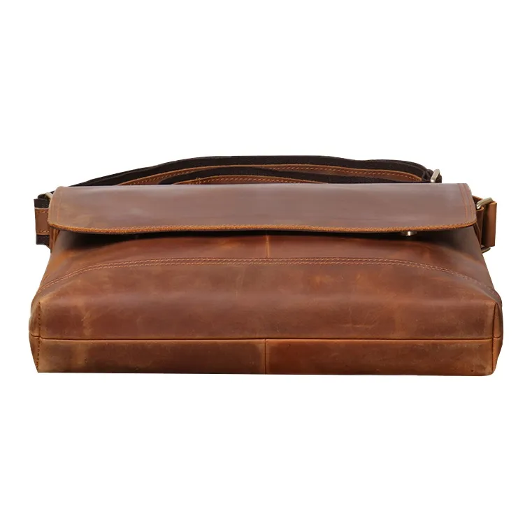 ROSEROOEN Top Grain Cow Leather Crossbody Bag, Shoulder Bag Unisex Vintage Brown-2