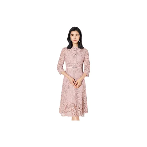 BBLLUUEE Long-Sleeved Dresses Women's Tea Pink