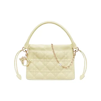 DIOR Lady Dior Wicker Pattern Sheepskin Portable Crossbody Bag Shoulder Bag Mini Women's Light Yellow