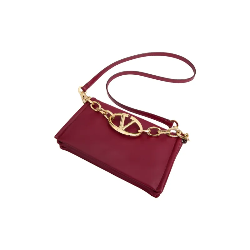 Valentino Vlogo Sheepskin Handheld Shoulder Bag, Crossbody Bag, Handbag Women's Dark Red-4