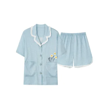 Sleep Pajama Set For Students In Dormitories, Home Outerwear Ready Minimalist Style Fashion Women's Light Blue
