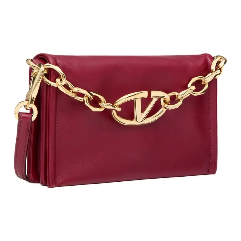 Valentino Vlogo Sheepskin Handheld Shoulder Bag, Crossbody Bag, Handbag Women's Dark Red-1