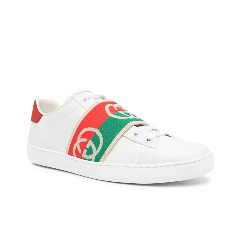 GUCCI Ace Elastic Web Interlocking Gg White-2
