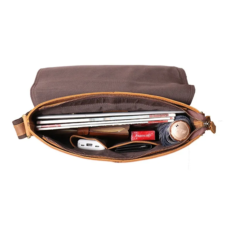 ROSEROOEN Top Grain Cow Leather Crossbody Bag, Shoulder Bag Unisex Vintage Brown-4
