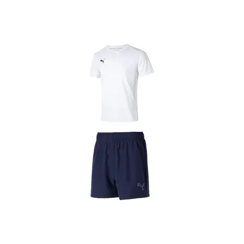 PUMA Casual Sportswear Men Set White T-Shirts+Tweed Blue Shorts