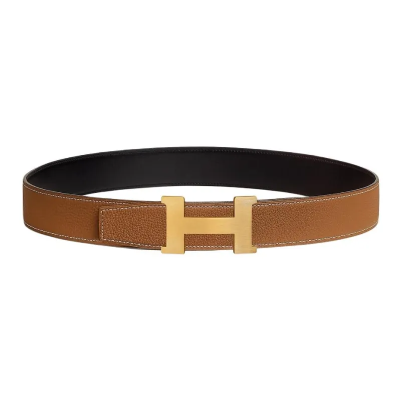HERMES Cow Leather Leather Belts Men's Black/Brown Width: 3.8cm-1