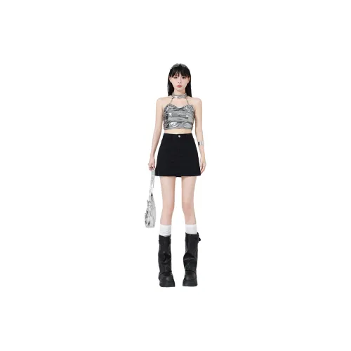 Wen Shan Denim Short Skirts Women's Black