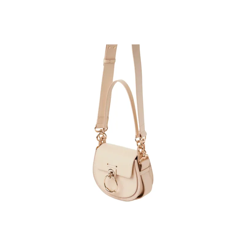 Chloe Tess Shiny Calfskin Bonded Leather Calfskin Shoulder Bag Crossbody Bag Handbag Small Size Women's Beige-1