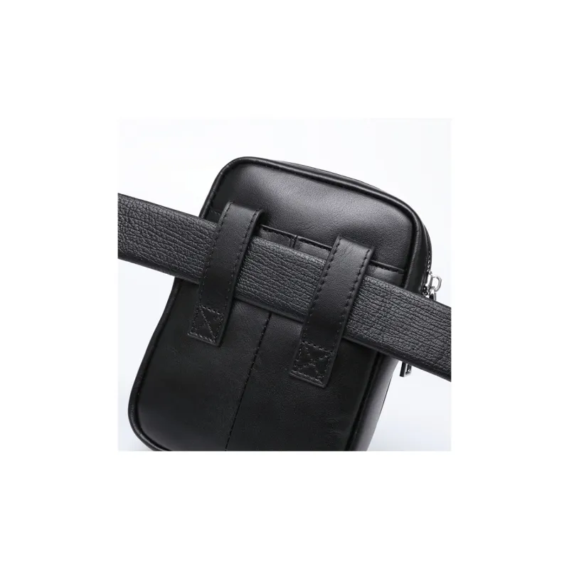 DOSRFINI Cow Leather Shoulder Bag, Crossbody Bag, Sling Bag, Fanny Pack Mini Men's Black-4