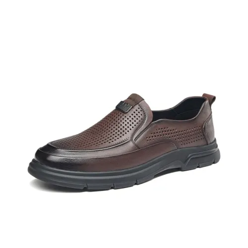 KANGNAI Men's Casual Shoes Men Low Top Black/Dark Brown