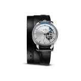 R360 White Silver Semi-Exposed Movement & Thin Three-Ring Black Cow Leather