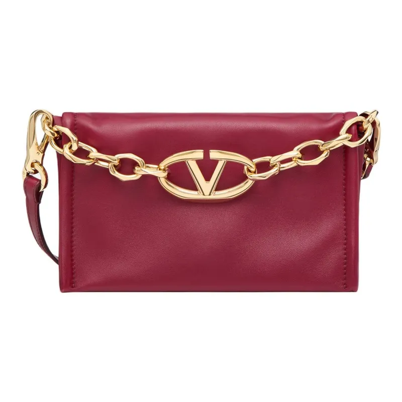 Valentino Vlogo Sheepskin Handheld Shoulder Bag, Crossbody Bag, Handbag Women's Dark Red-0