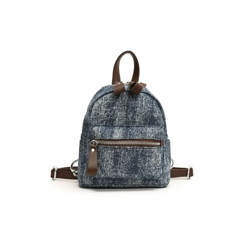 BAODIDAISHU Denim Backpack Women's Light Blue/Dark Blue/Brown-4