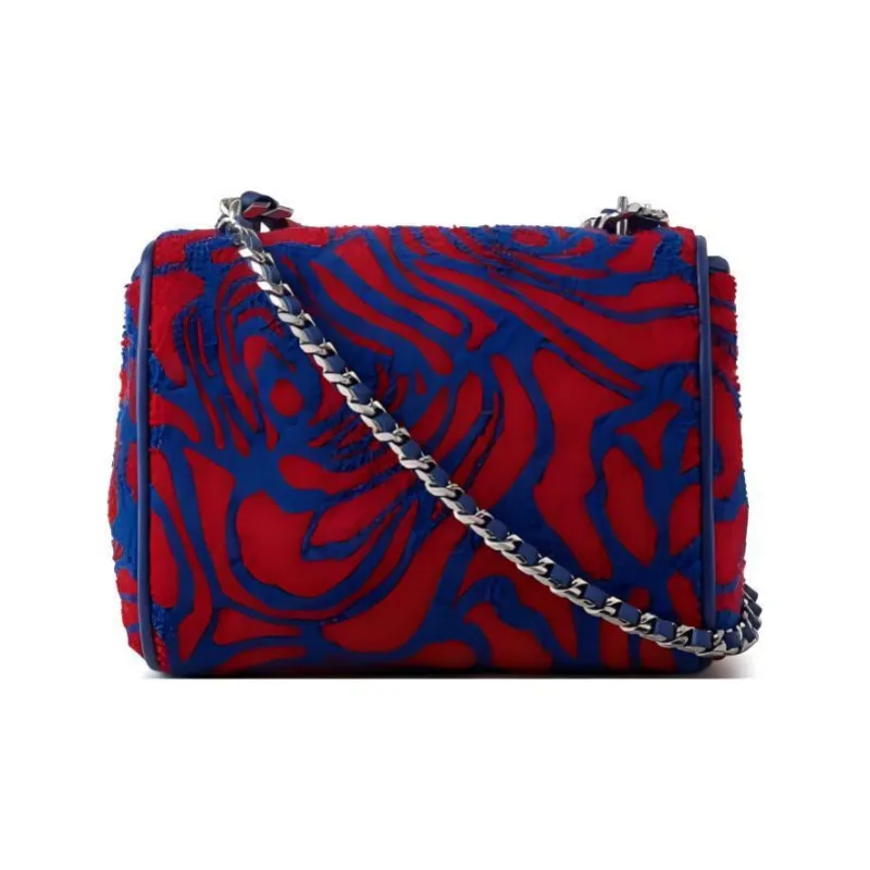 Mulberry Leather Portable Crossbody Bag Shoulder Bag Women's Red & Blue-2
