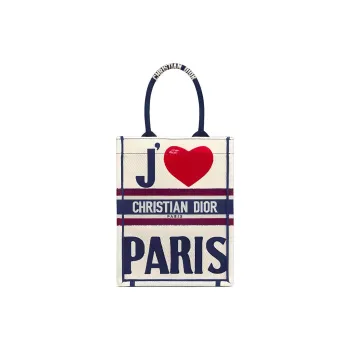 DIOR BookTote Embroidery Tote Bag, Shopping Bag, Sheet Music Bag, Handbag Women's White