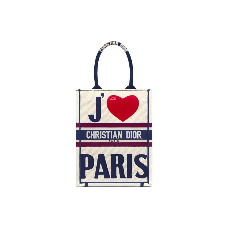 DIOR BookTote Embroidery Tote Bag, Shopping Bag, Sheet Music Bag, Handbag Women's White-0