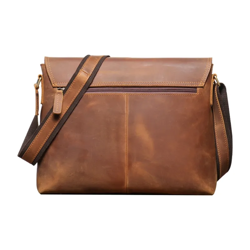 ROSEROOEN Top Grain Cow Leather Crossbody Bag, Shoulder Bag Unisex Vintage Brown-1