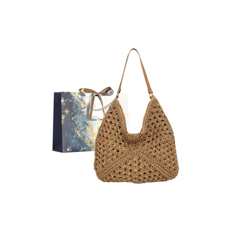 Iman's House Straw Woven Shoulder Bag Women's Ecru/Khaki-5