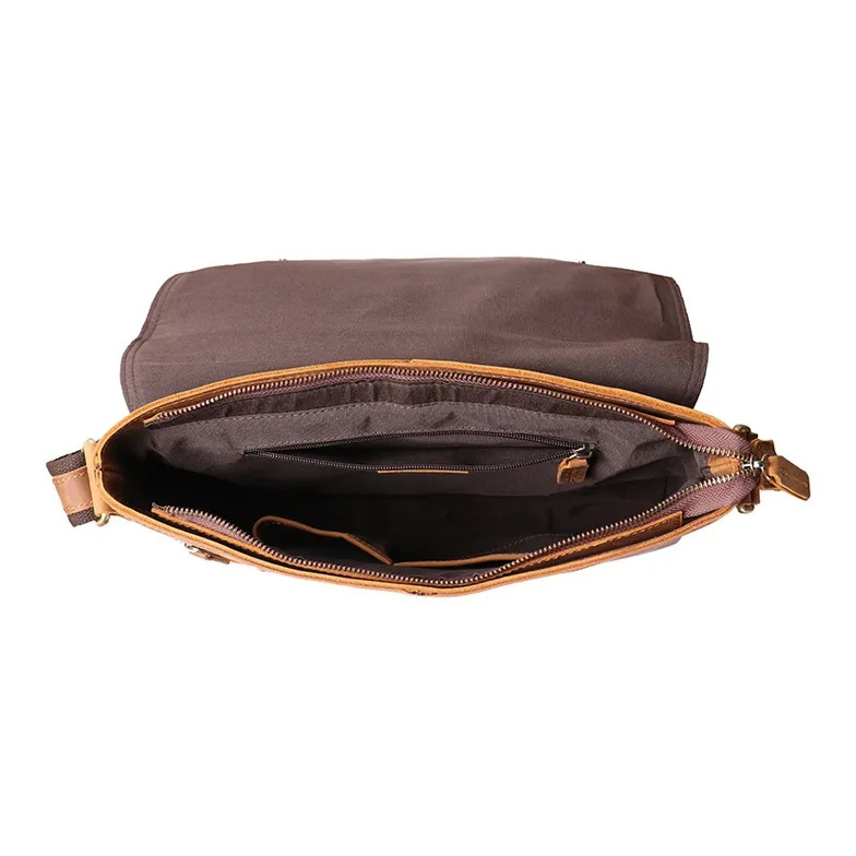 ROSEROOEN Top Grain Cow Leather Crossbody Bag, Shoulder Bag Unisex Vintage Brown-3