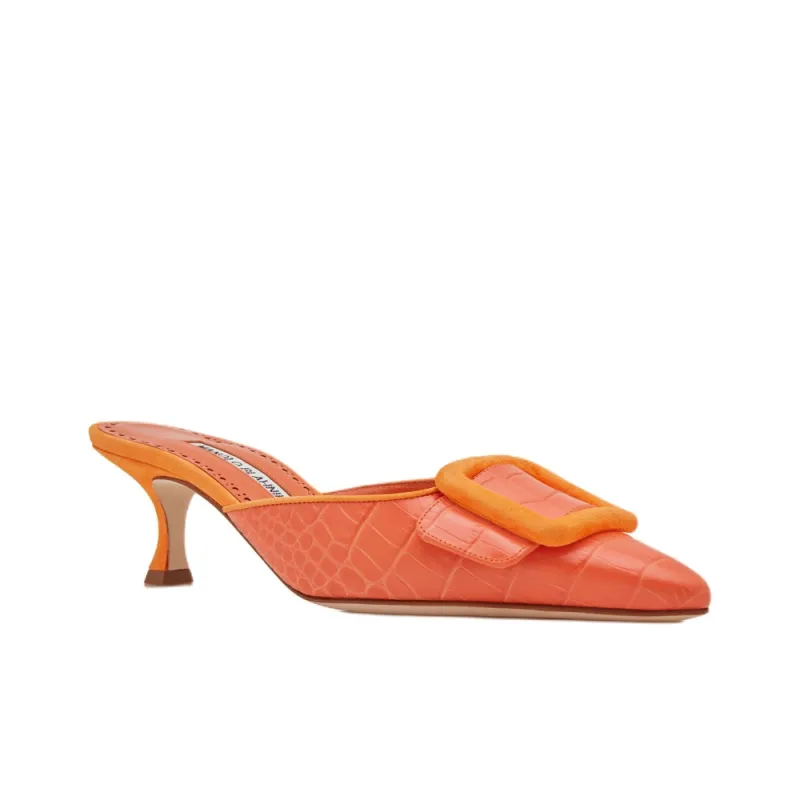 MANOLO BLAHNIK Maysalebi Closed Toe Slippers 5cm Women's Orange-2