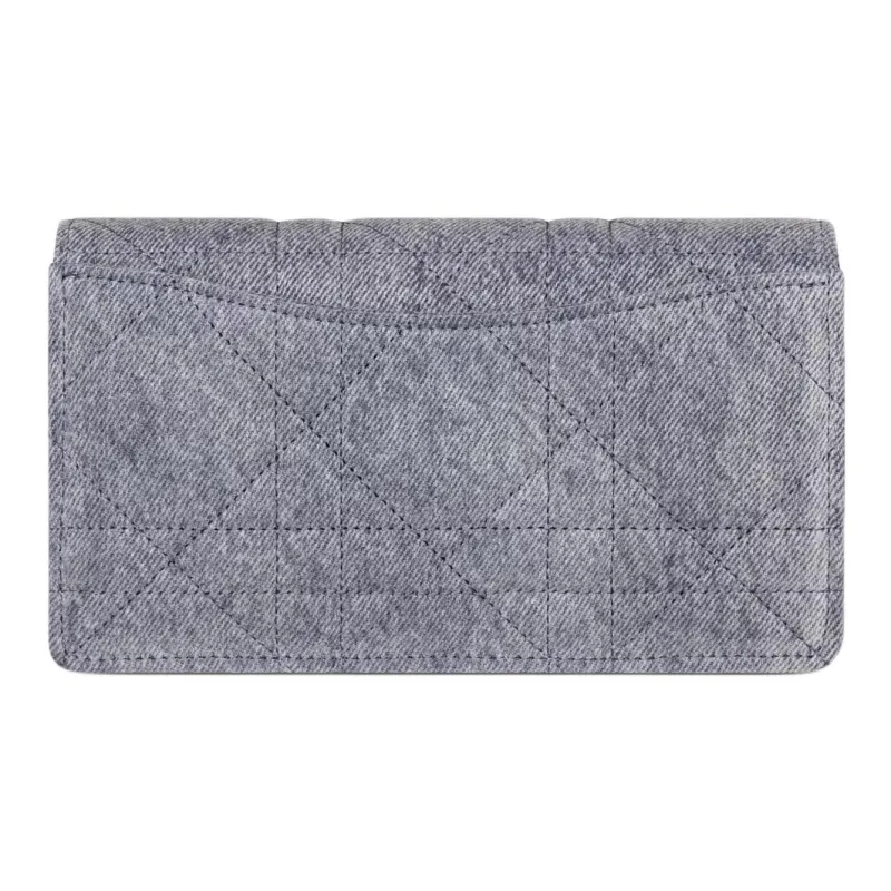 DIOR Caro Wicker Pattern Denim One Shoulder Crossbody Clutches Women's Blue-3