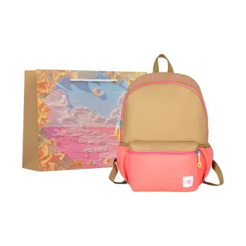BRINCH Nylon Backpack Regular Women's Pink & Khaki/White & Black/Yellow & Blue