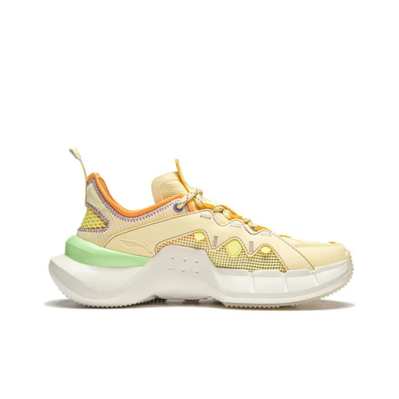 LiNing Essence 2.3 Cushioning Wear-Resistant Low-Top Casual Shoes Women's Yellow Green White-1