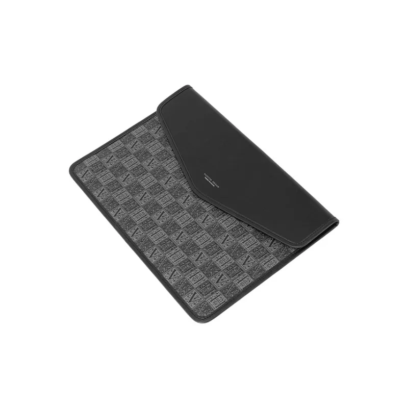 VANESSA HOGAN Leather Small Square Bag Laptop Bag Clutch Medium Size Unisex Black-4