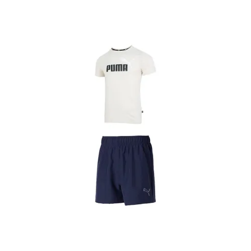 PUMA Casual Sportswear Men Set White T-Shirts+Tweed Blue Shorts