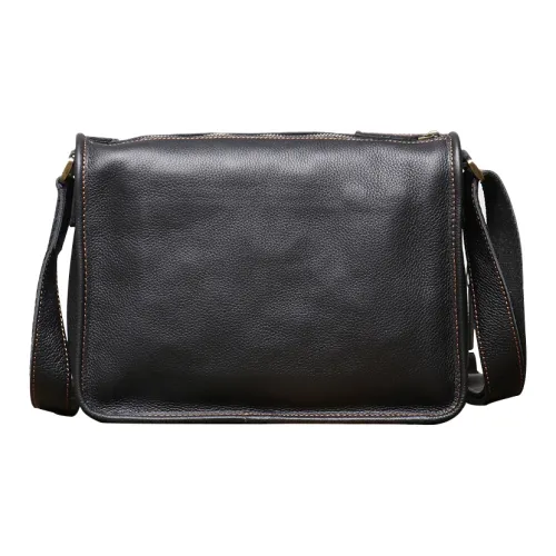 ROSEROOEN Top Grain Cow Leather Crossbody Bag Regular Unisex Black
