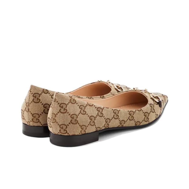 GUCCI Women's Slingback Ballet Flat 'GG Canvas Beige Ebony' Women's-3