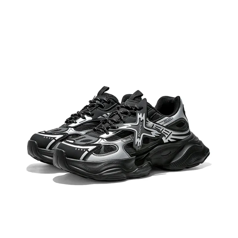BOIGEMES Chunky Sneakers Unisex Low Top Black/Gray-4