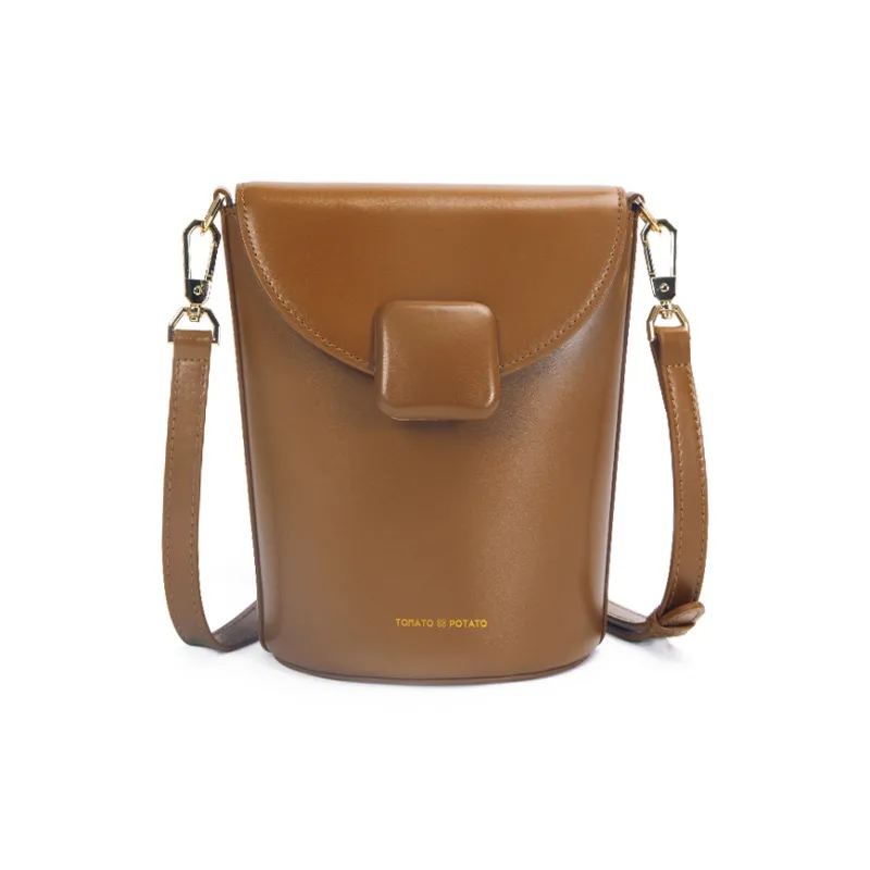 TOMATO&POTATO Cow Leather Cell Phone Pouch, Shoulder Bag, Crossbody Bag Regular Women's Brown/Ecru/Light Pink-0
