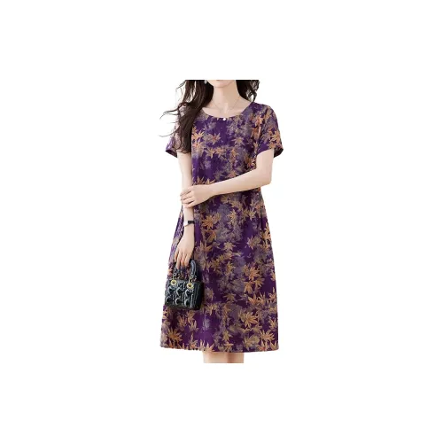 Mapping Short-Sleeved Dresses Women's Purple